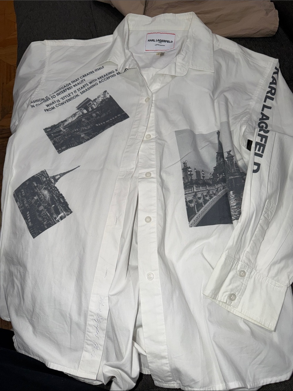 Karl Lagerfeld White Shirt with Black Photo Graphics